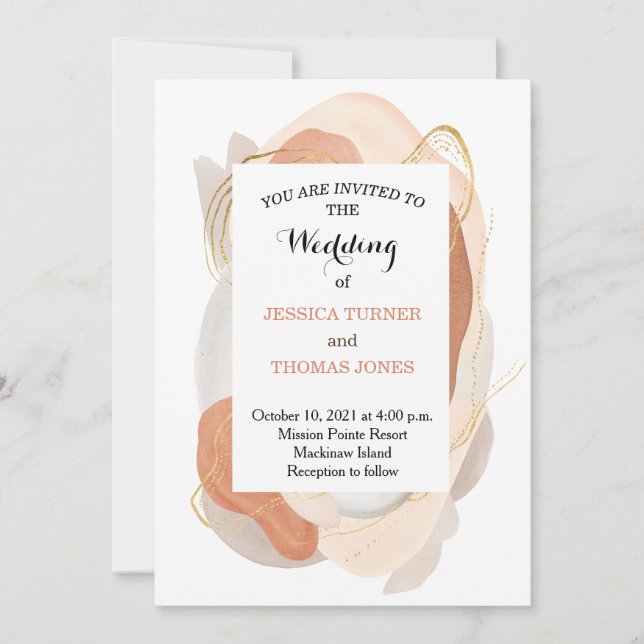 Faire-part de mariage d'aquarelle Wabi Sabi (Devant)