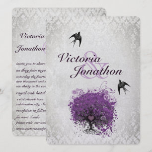 Faire-part de mariage d'arbre cardiaque mauve et a