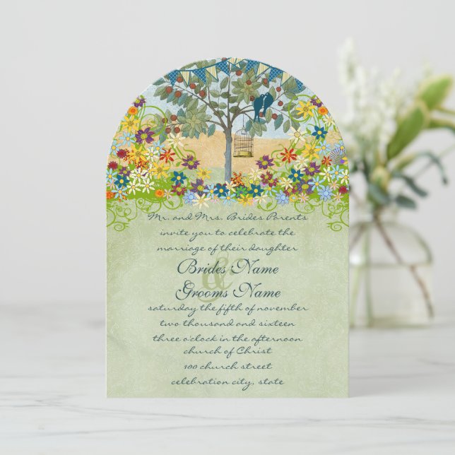 Faire-part de mariage d'arbre romantique Inséparab (Debout devant)