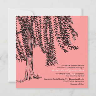 Faire-part de mariage d'arbre rose et noir