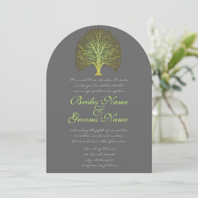 Faire-part de mariage d'arbre Tourbillonnant Gold  (Debout devant)