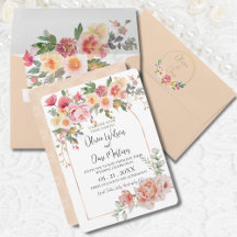 Faire-part de mariage d'arche dorée à fleurs de pr