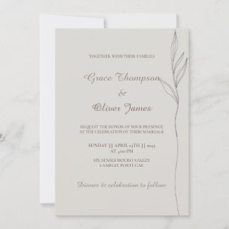 Faire-part de mariage d'art de ligne botanique min