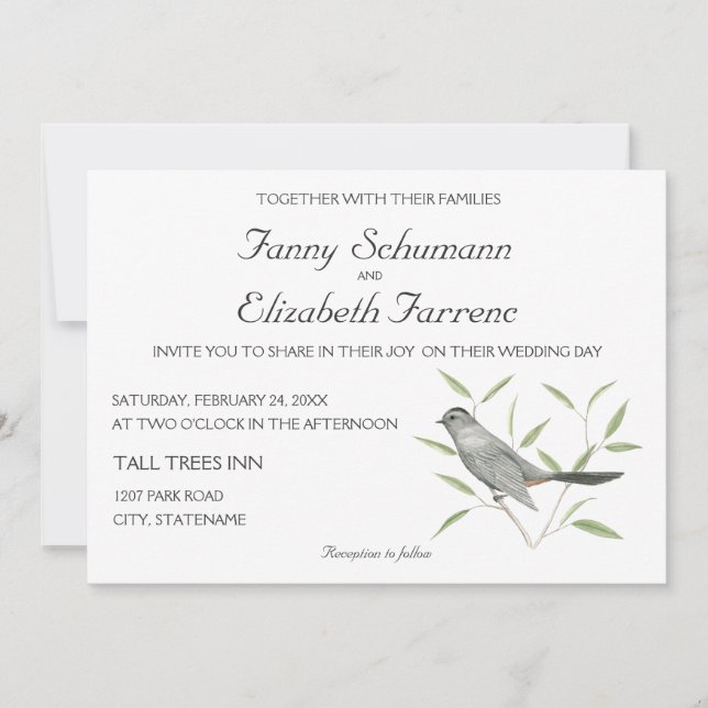 Faire-part de mariage d'art des oiseaux de Catanie (Devant)