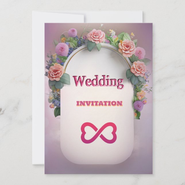 Faire-part de mariage d'art floral rose (Devant)