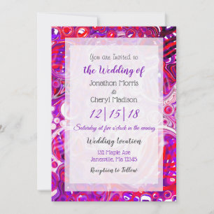Faire-part de mariage d'art fluides rouge et viole