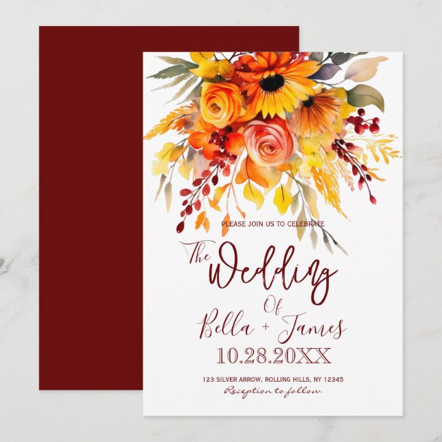 Faire-part de mariage d'automne (Devant / Derrière)
