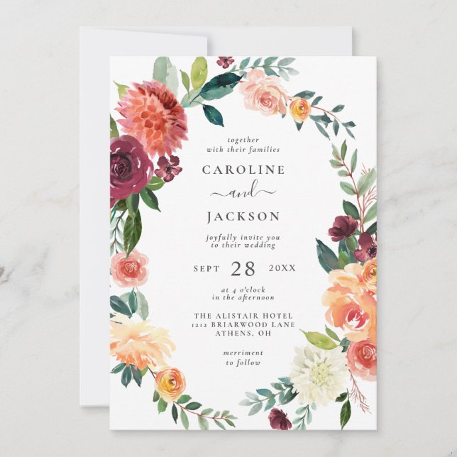 Faire-part de mariage d'automne du cadre floral (Devant)