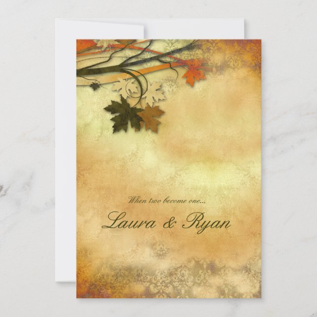 Faire-part de mariage d'automne Maple Feuilles Ora (Devant)