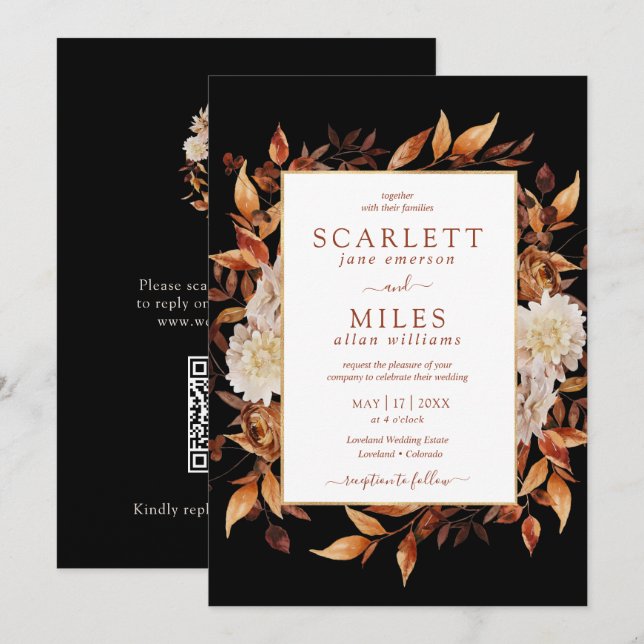 Faire-part de mariage d'automne noir (Devant / Derrière)