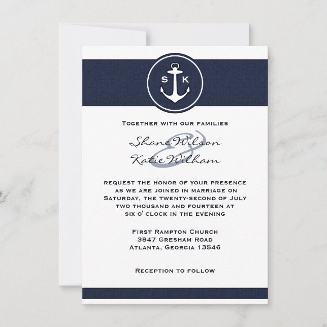Faire-part de mariage de Ancre bleue de la marine (Devant)