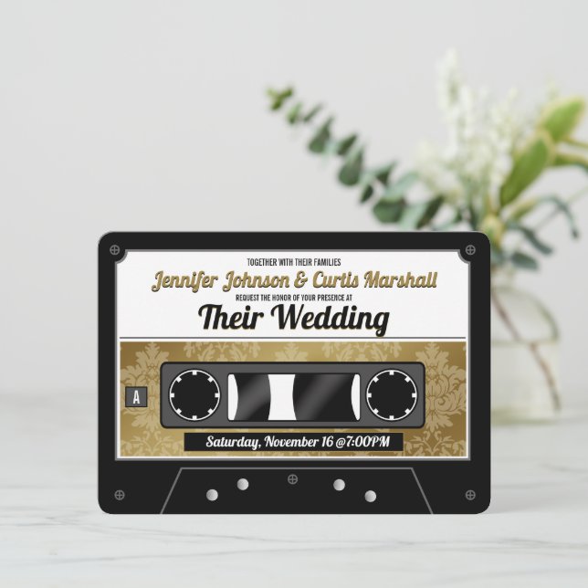 Faire-part de mariage de bande Cassette Rétro (Debout devant)