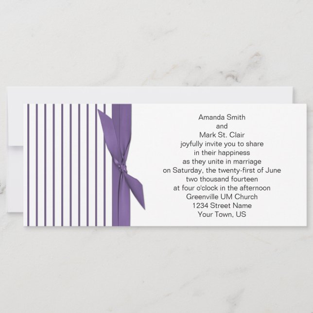 Faire-part de mariage de bande violette et blanche (Devant)