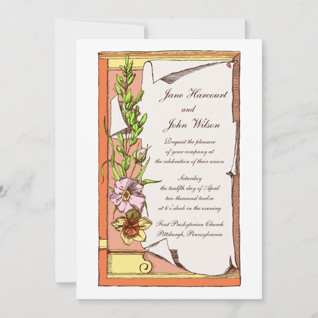Faire-part de mariage de bannière fleurie multicol (Devant)