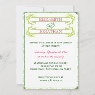 Faire-part de mariage de bannière rose et verte