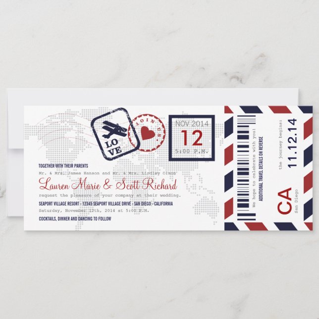 Faire-part de mariage de billet de carte (Devant)