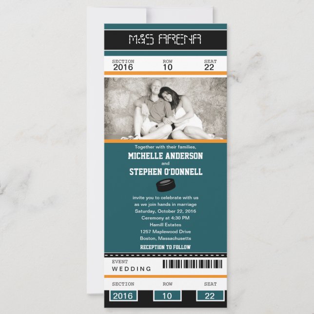 Faire-part de mariage de billet de hockey (Devant)