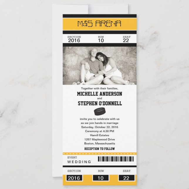 Faire-part de mariage de billet de hockey (Devant)