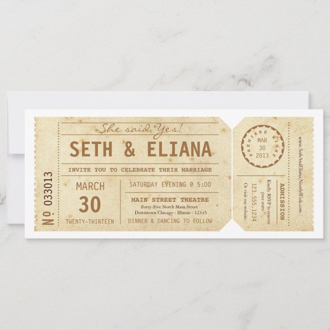 Faire-part de mariage de billet de la feuille de l (Devant)