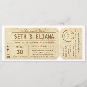 Faire-part de mariage de billet de la feuille de l