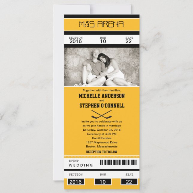 Faire-part de mariage de billet d'hockey (Devant)