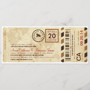 Faire-part de mariage de billets de la carte d'emb