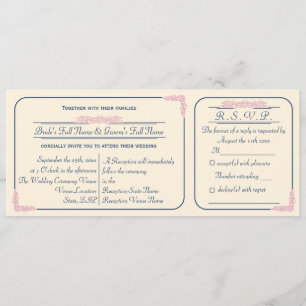 Faire-part de mariage de billets Marine et Rose av