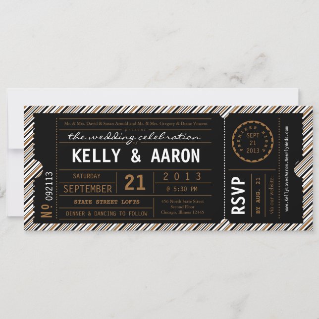 Faire-part de mariage de billets ViP en noir et Br (Devant)