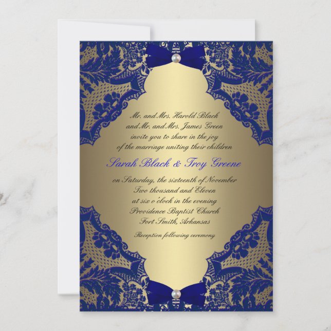 Faire-part de mariage de bleu marine et d'or (Devant)