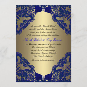 Faire-part de mariage de bleu marine et d'or