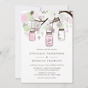 Faire-part de mariage de bocaux de mason rose et v
