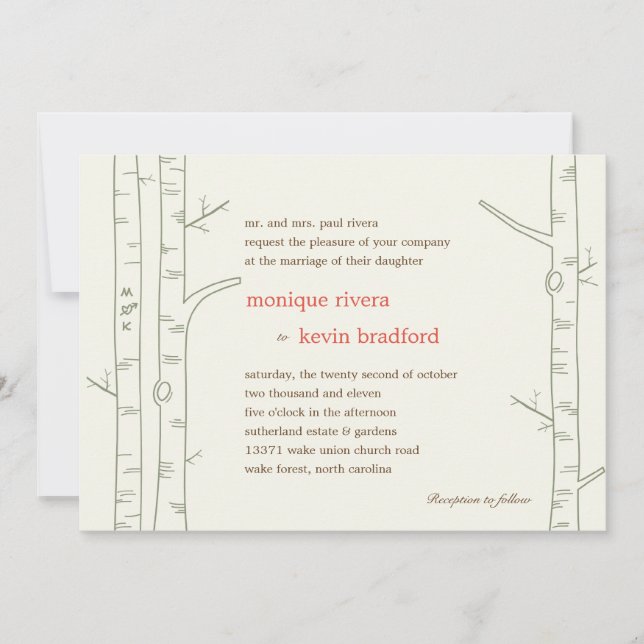 Faire-part de mariage de bouleaux - Personnalisé (Devant)