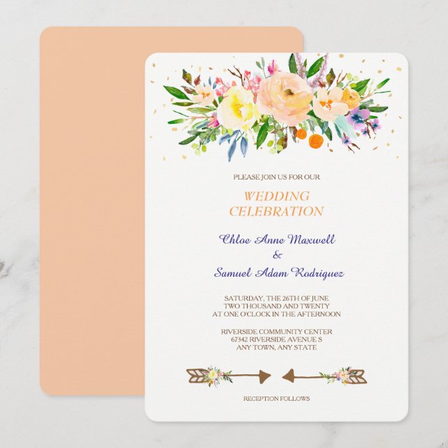 Faire-part de mariage de bouquet floral (Devant / Derrière)