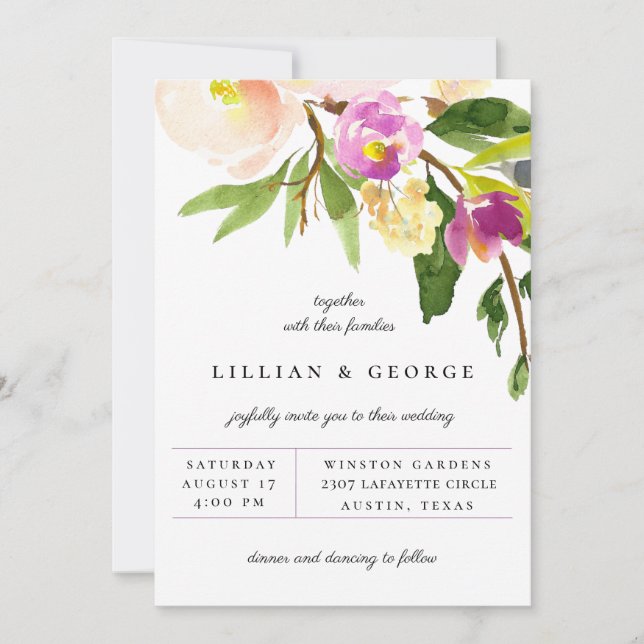 Faire-part de mariage de bouquet floral violet Cas (Devant)