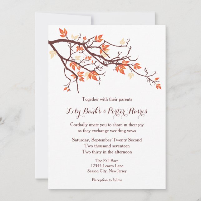 Faire-part de mariage de branche de l'arbre d'auto (Devant)