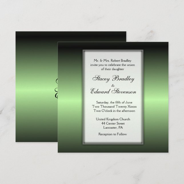 Faire-part de mariage de brillance verte Apple (Devant / Derrière)