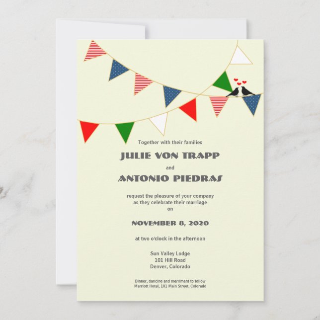 Faire-part de mariage de Bunting américain et mexi (Devant)