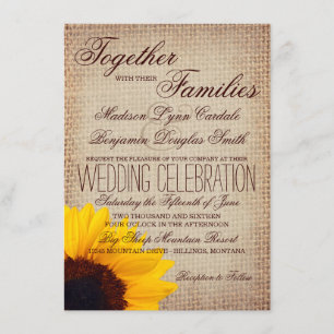Faire-part de mariage de Burlap de tournesol rusti