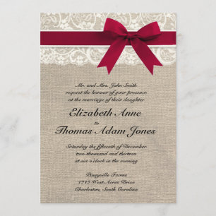 Faire-part de mariage de Burlap Red Ribbon de la d