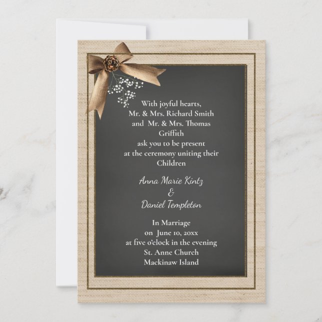 Faire-part de mariage de Burlap rustique (Devant)