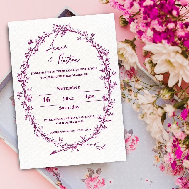 Faire-part de mariage de cadre bordeaux complexe (Ornate Intricate Burgundy Frame Wedding Invitation)