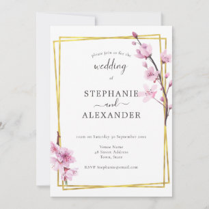 Faire-part de mariage de cadre cerise en fleurs et