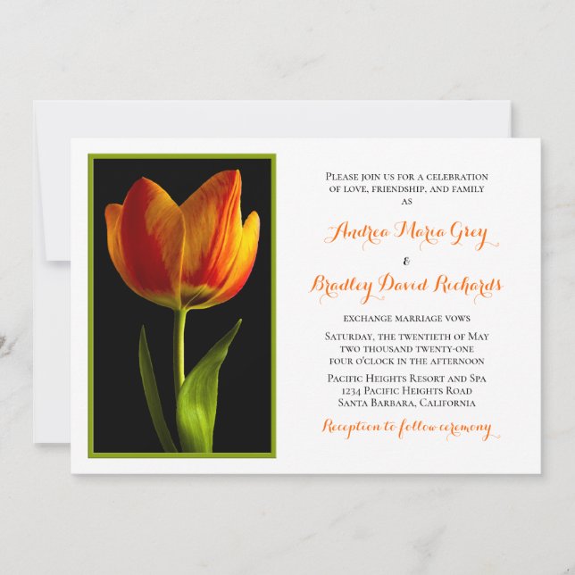 Faire-part de mariage de cadre de tulipe orange (Devant)