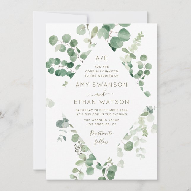 faire-part de mariage de cadre de verdure eucalypt (Devant)