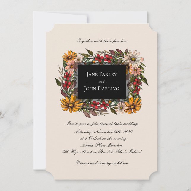 Faire-part de mariage de cadre floral de automne r (Devant)