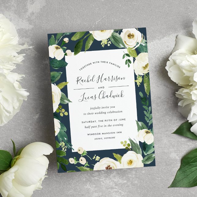 Faire-part de mariage de cadre floral en albâtre (Créateur téléchargé)