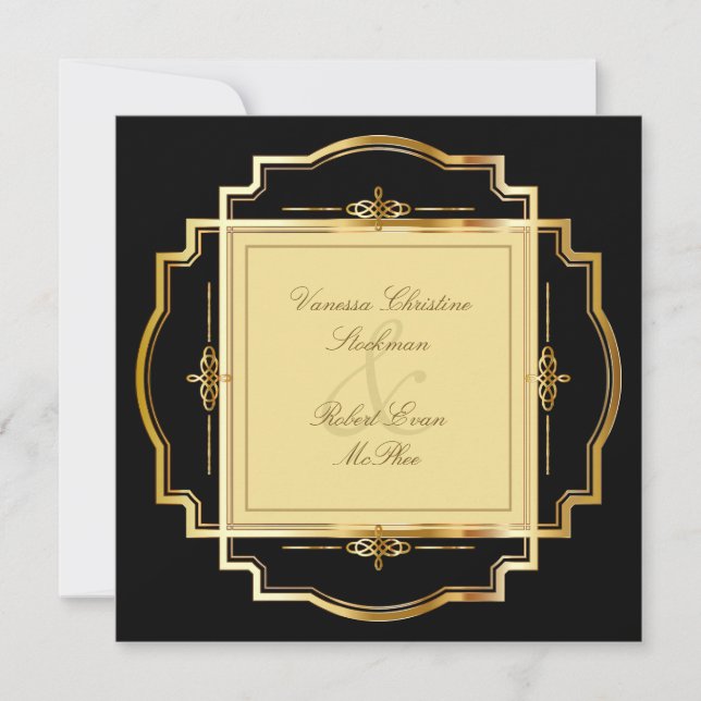 Faire-part de mariage de cadre Or (Devant)