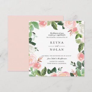 Faire-part de mariage de cadre rose pétale