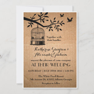 Faire-part de mariage de cage d'oiseaux en papier 