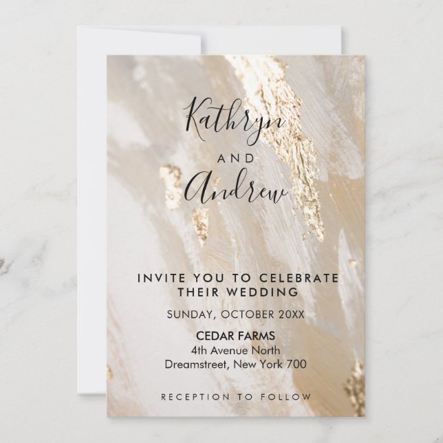 Faire-part de mariage de calligraphie en or beige (Devant)